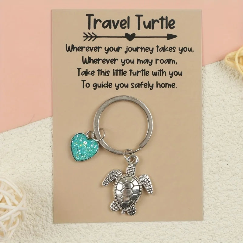 Zinc Alloy Turtle Keychain with Card