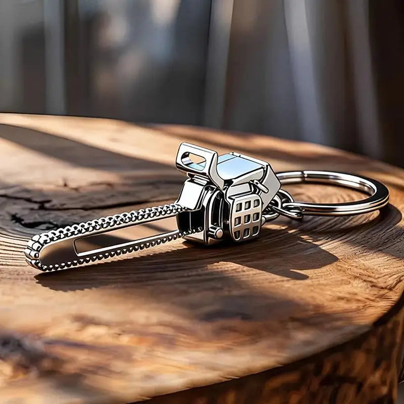 Miniature Chainsaw Keychain in Polished Chrome