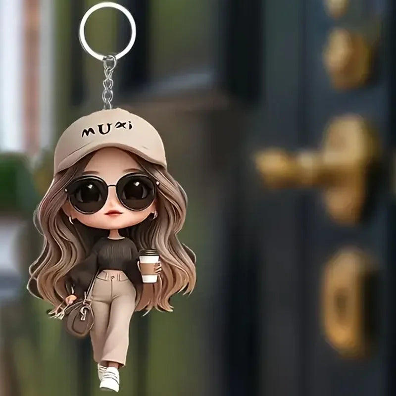 Cartoon Girl Flat Acrylic Keychain