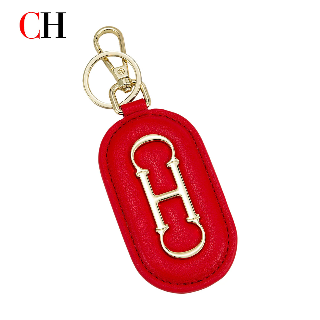 Oval Bag Charm Keychain with Raised Metal Ornament