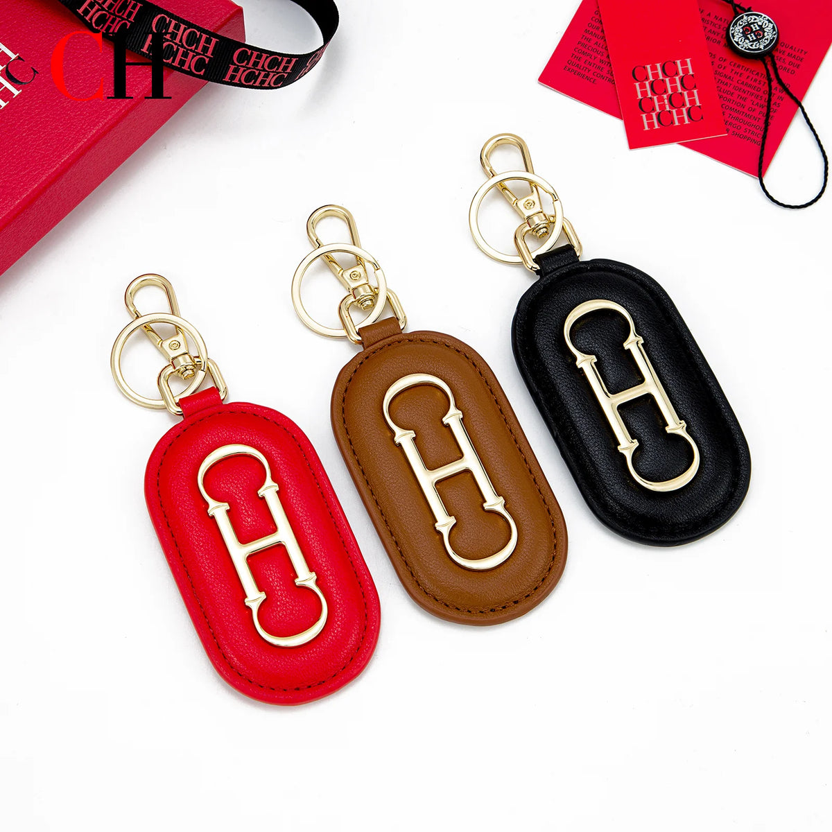 Oval Bag Charm Keychain with Raised Metal Ornament