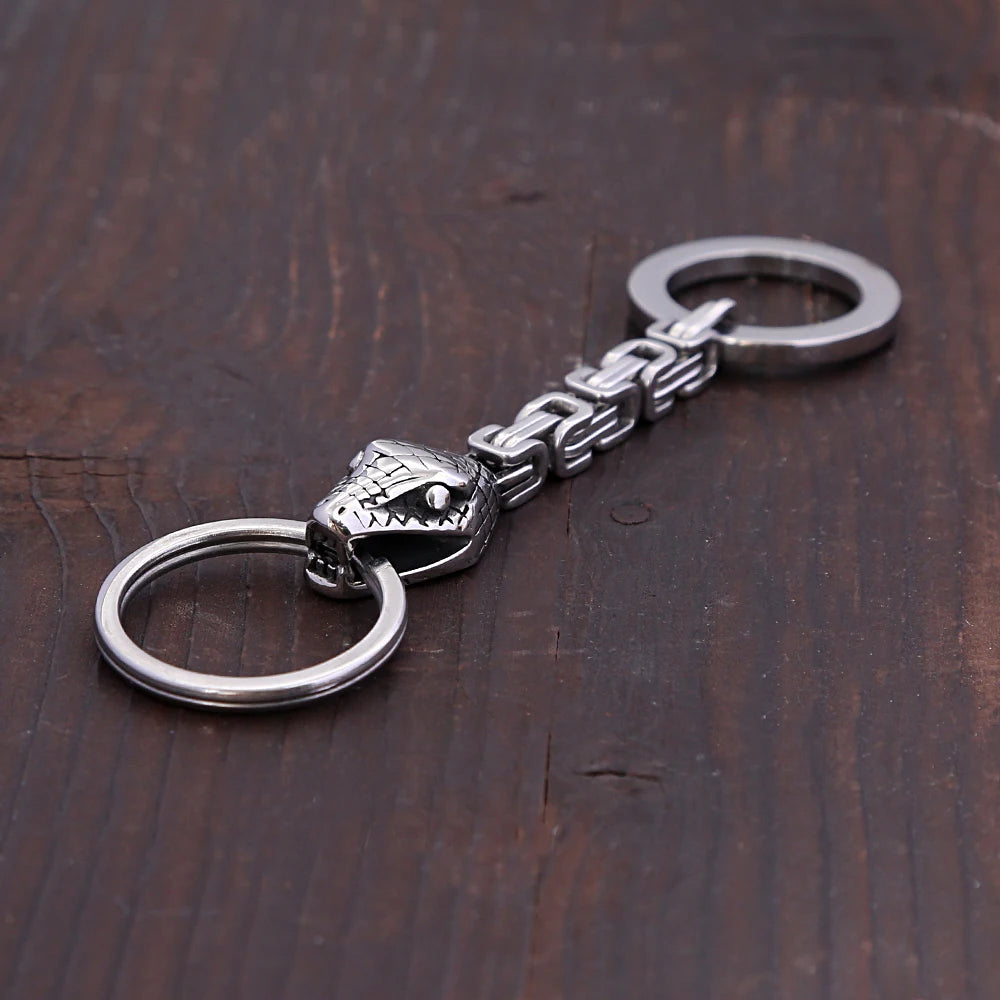 Vintage Nordic Viking Snake Keychain Men's Stainless Steel Unique Emperor Chain Keychain Fashion Jewelry Accessories Wholesale