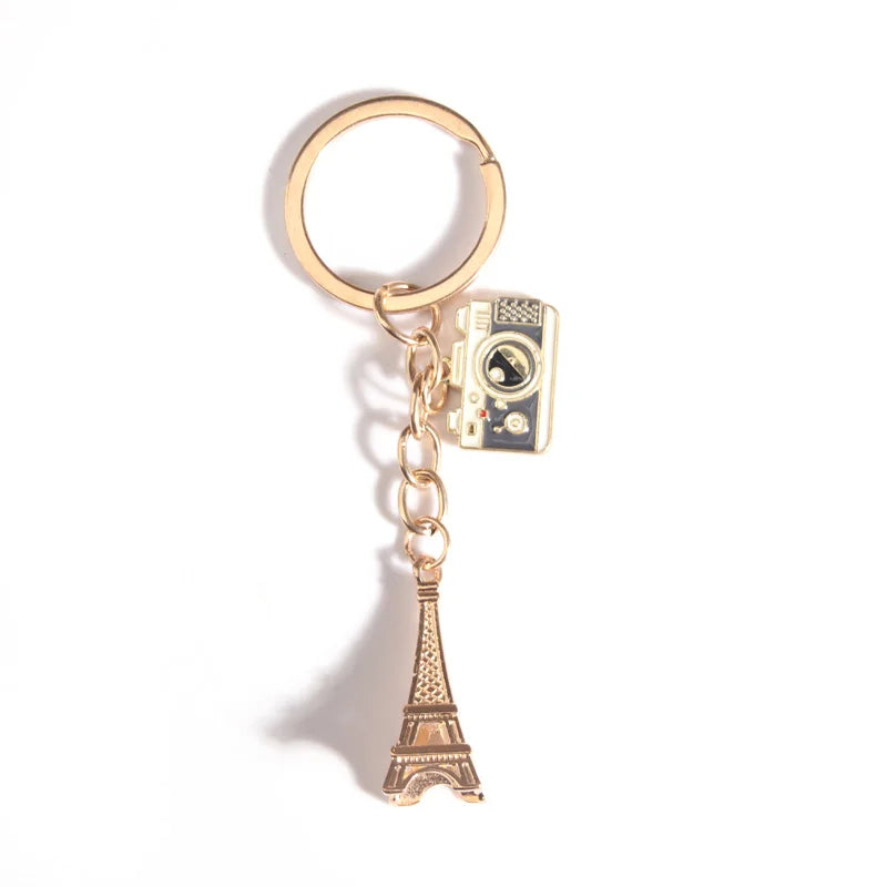 Enamel Camera Keychains  Creative Metal Iron Crafts Eiffel Tower Model Key Rings For Friend Women Men Gift Jewelry