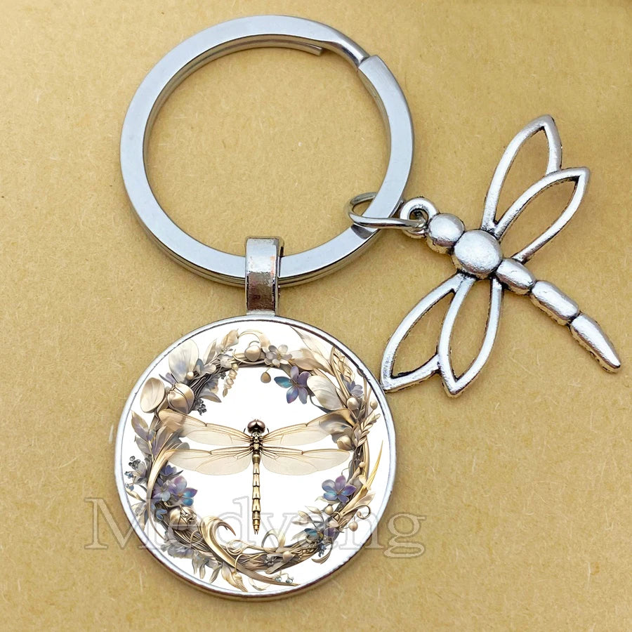 Dragonfly Glass Dome Keychain