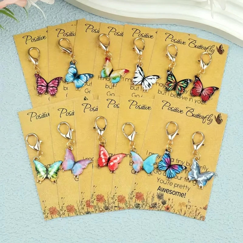 Cartoon Butterfly Keychain Set with Greeting Cards