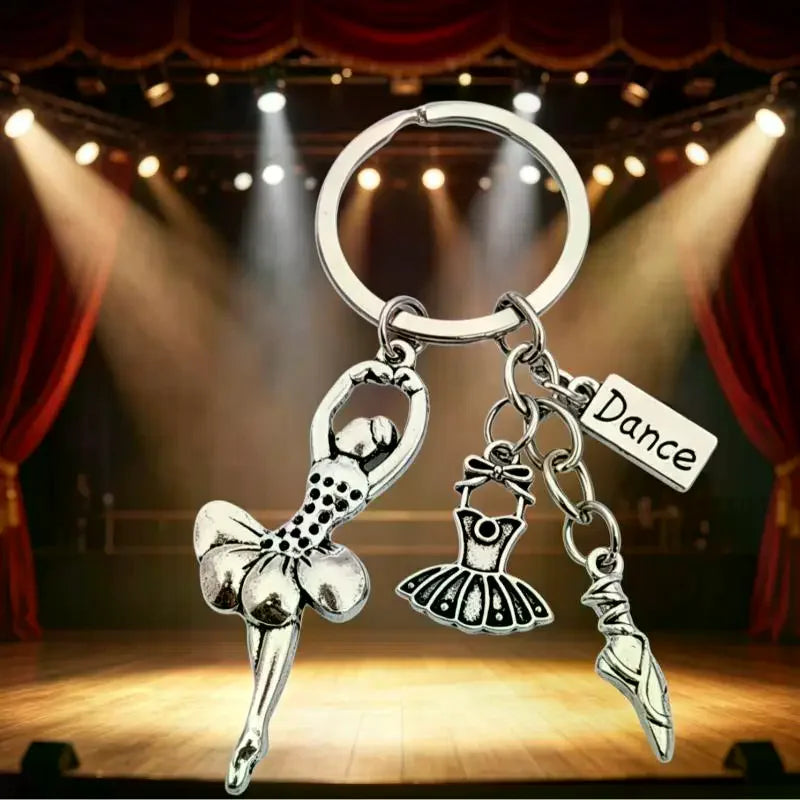 Ballet Dancer Charm Keychain with Engraved Tag
