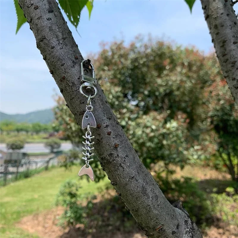 Fish Bone Keychain in Silver Zinc Alloy