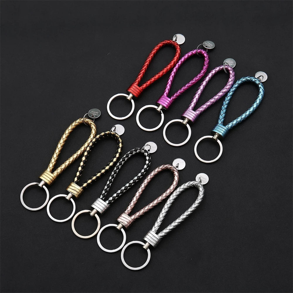 Braided PU Leather Keychain with O-Ring Buckle