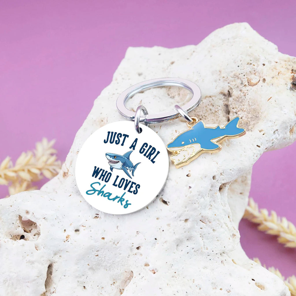 Shark-Themed Keychain with Enamel and Disc Charms