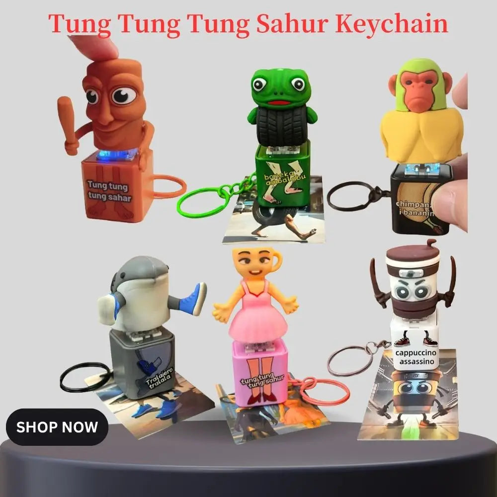 Tung Tung Tung Sahur Keychain Vioce LED Key Press Button Italian Brainrot Tralalero Tralala Shark Bag Pendants Key Accessories