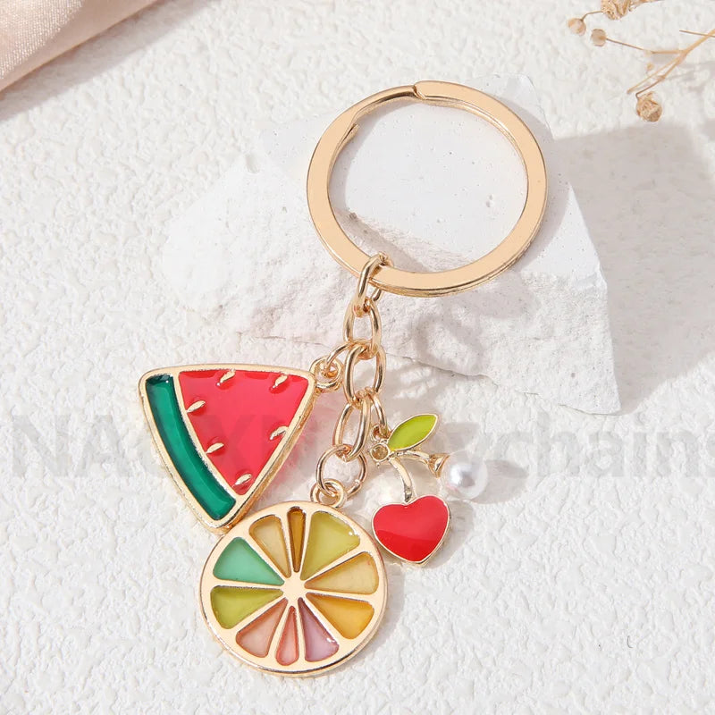 Cartoon Fruit Acrylic Keychain with O-Buckle Clasp