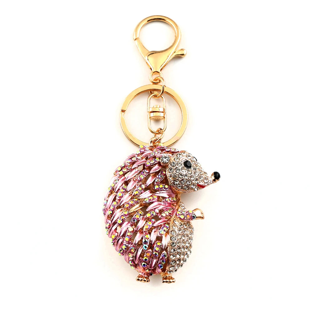 Hedgehog Rhinestone Keychain with Silver Plated Finish