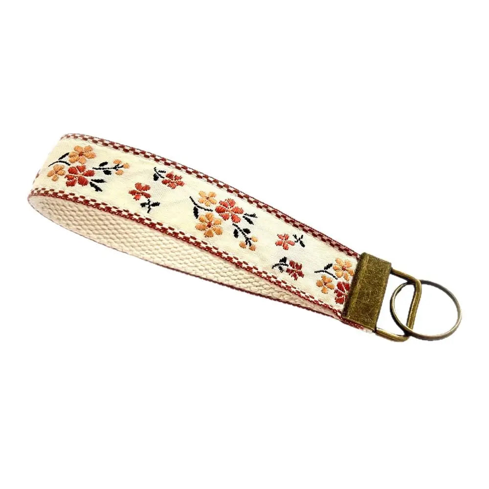 Floral Embroidered Fabric Wristlet Keychain