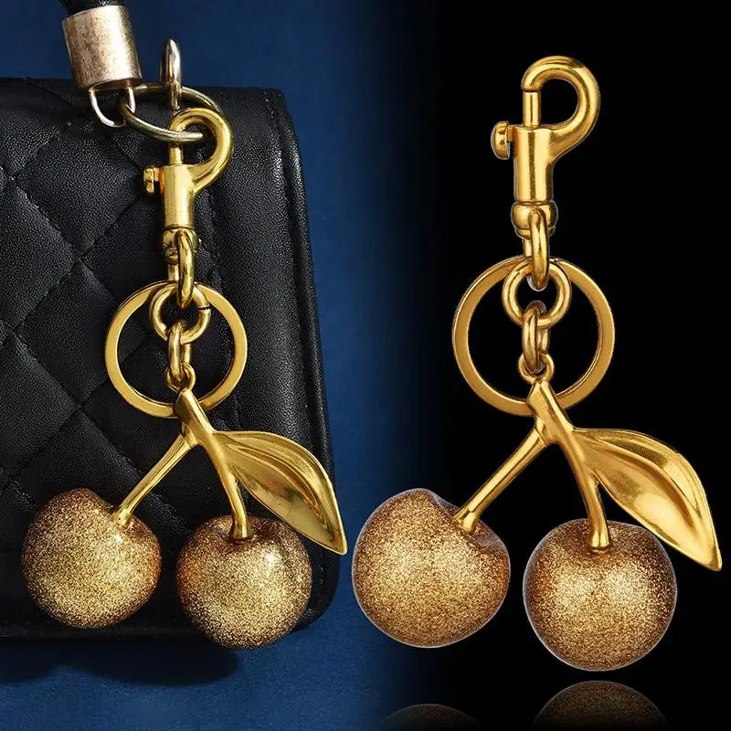 Cherry Bag Charm and Keychain with Metal Clasp