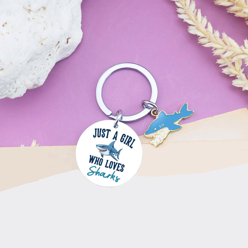 Shark-Themed Keychain with Enamel and Disc Charms