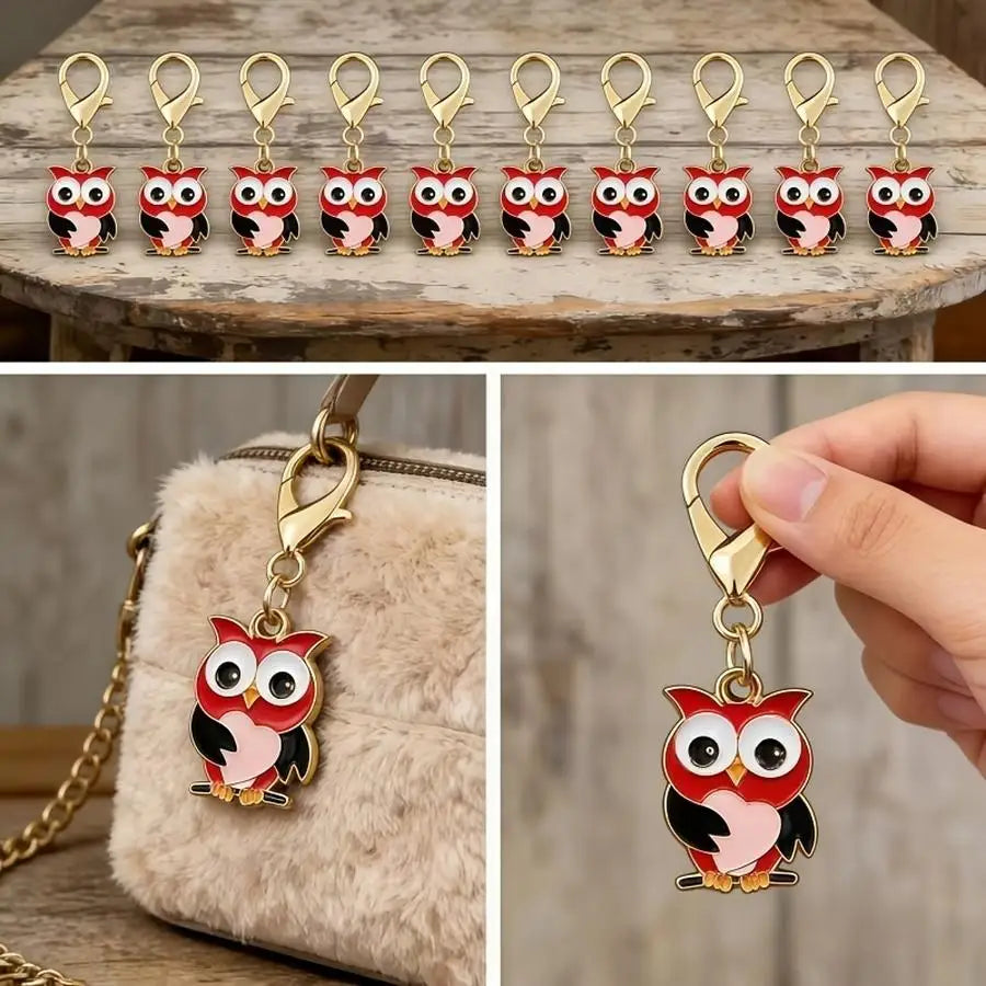 1/5/10/20/50/100pcs Kawaii Owl Keychain Set - Red And Owl, Expressive Eyes, Durable Zinc Alloy, Perfect for Birthdays, Christmas