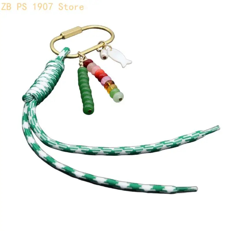 Handwoven Bag Charm Keychain with Fish Accent