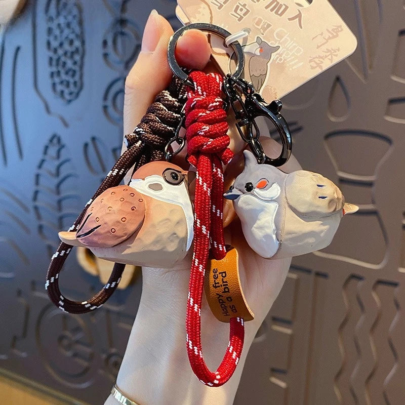 Wood-Carving Style Resin Bird Keychain