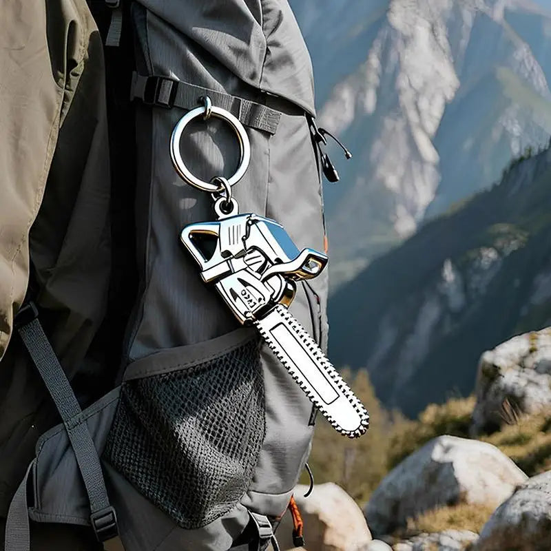Miniature Chainsaw Keychain in Polished Chrome