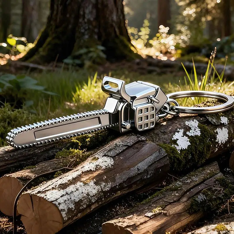 Miniature Chainsaw Keychain in Polished Chrome