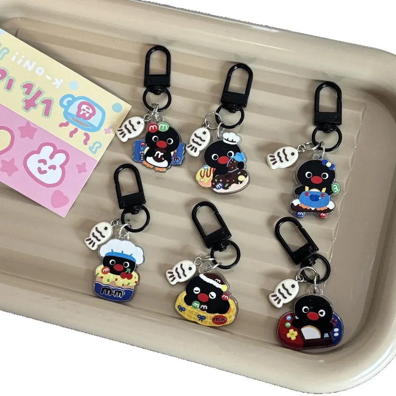 Cartoon Penguin Acrylic Keychain with Matte Black Hardware