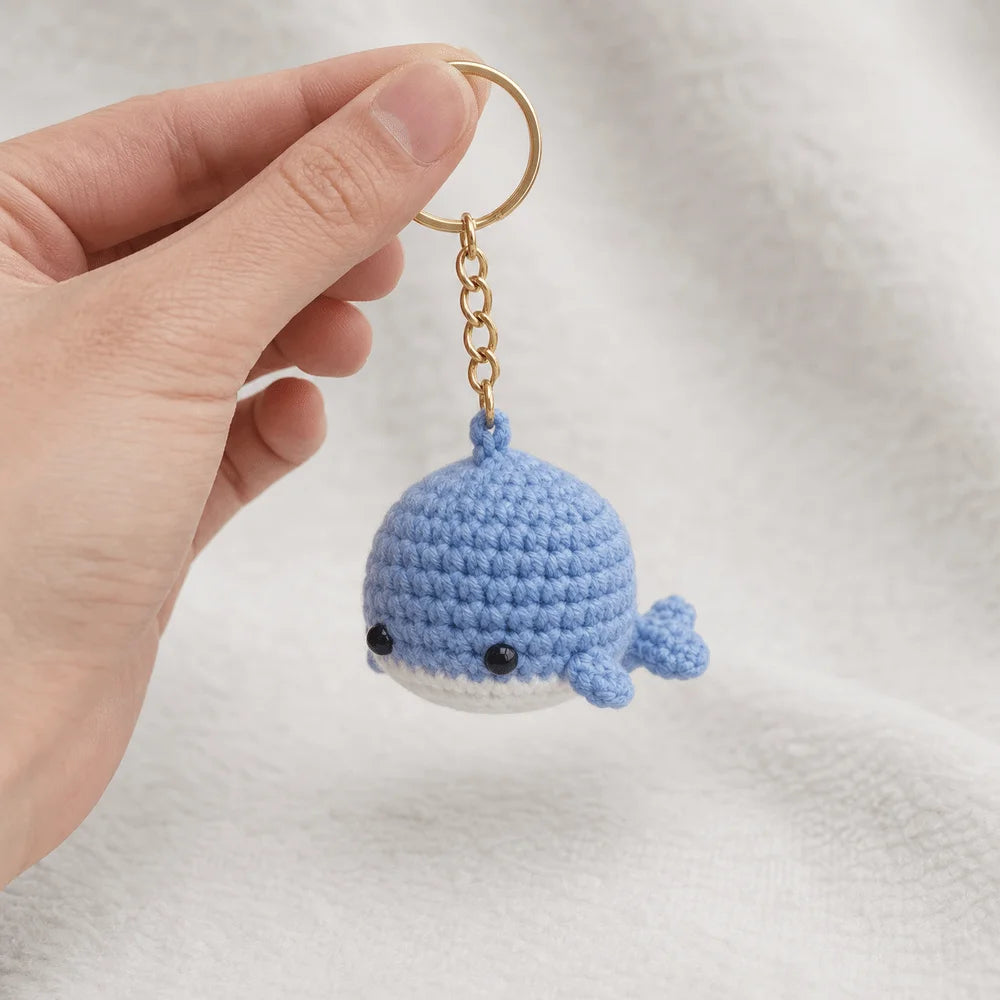 Crocheted Whale Bag Charm with Carabiner Clip