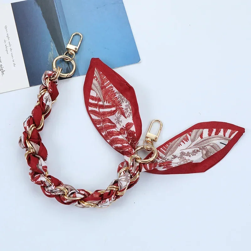 Mobile Phone Chain Key Chain Creative Hand Chain New Woven Silk Scarf Double Buckle Mobile Phone Lanyard Wrist Strap