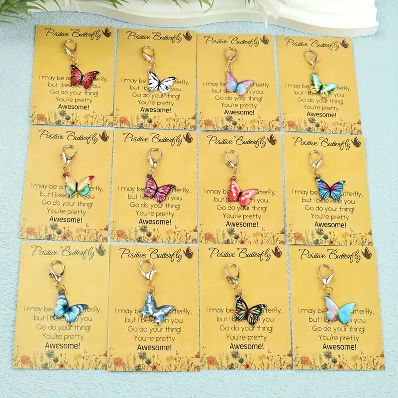 Cartoon Butterfly Keychain Set with Greeting Cards