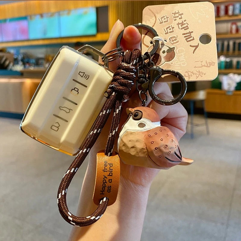 Wood-Carving Style Resin Bird Keychain