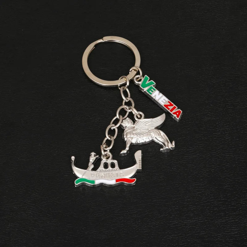 Enamel Flag Keychain Canada Germany Czech Venice UK London Building Alloy Drop Oil Pendant Travel Souvenir Car Bag Key Ring Gift