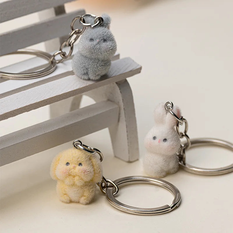 Flocked Rabbit Keychain Pendant