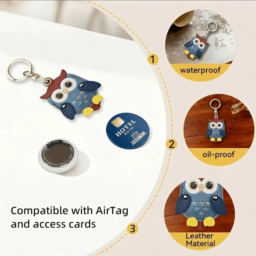 Cartoon Owl Charm Cartoon Owl Keychain Faux Leather High Quality Card Holder Keychain Waterproof Anti-scratch