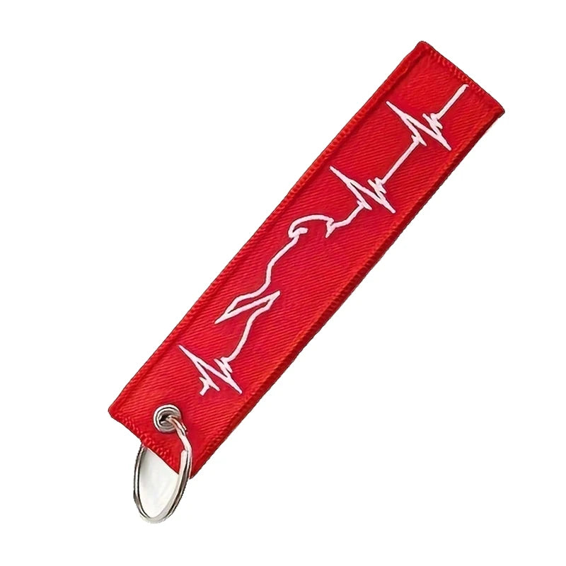 Biker Heartbeat Embroidered Keychain