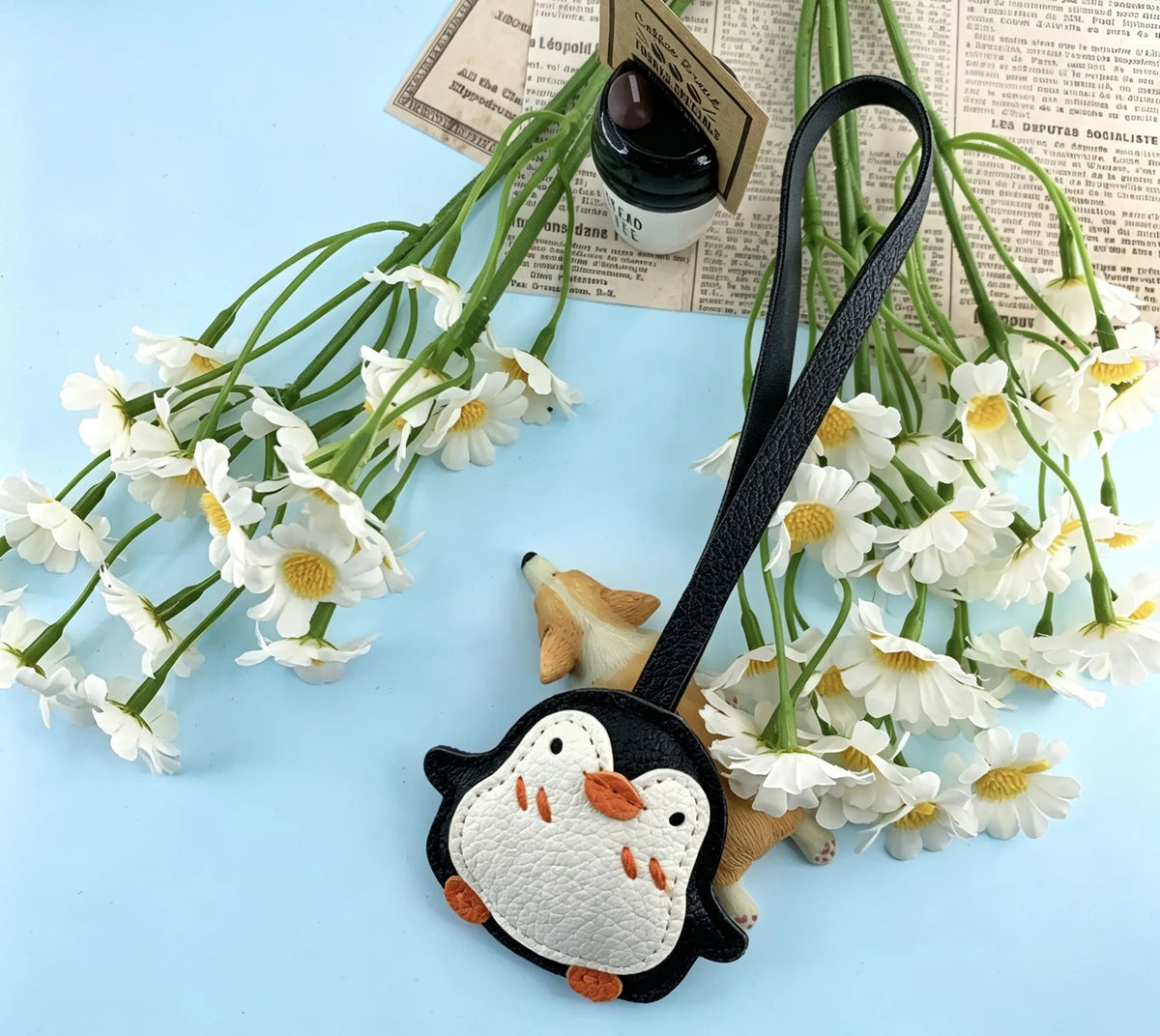 Cartoon Penguin Leather Keychain