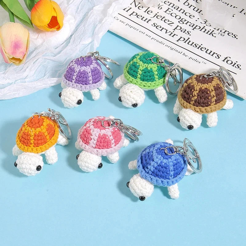 Handmade Crocheted Turtle Keychain with Stainless Steel Clasp