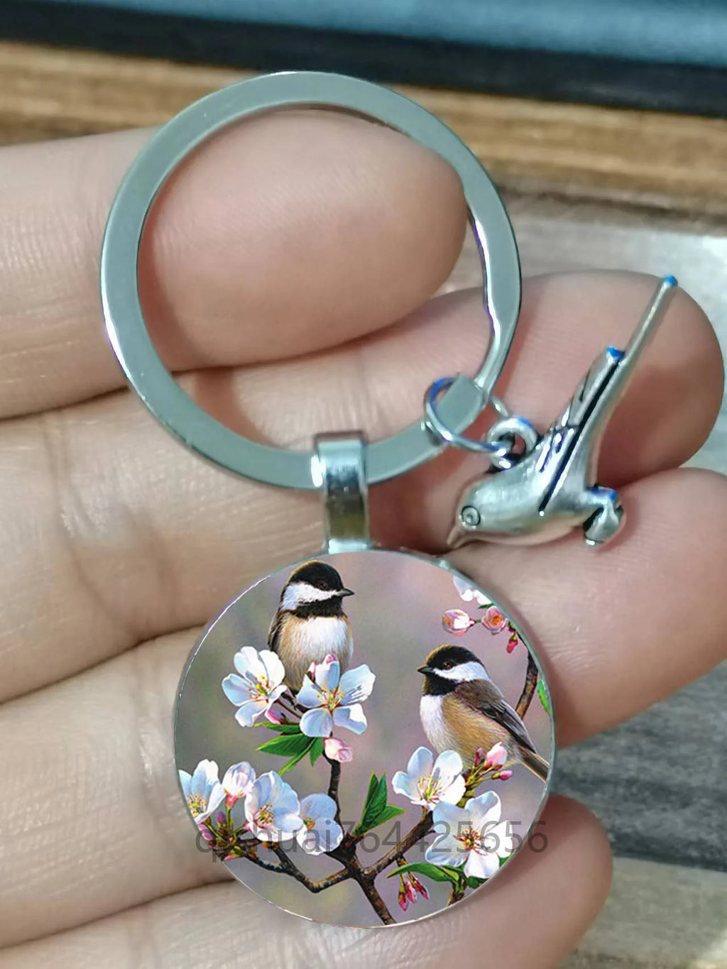Vintage Round Bird Art Keychain