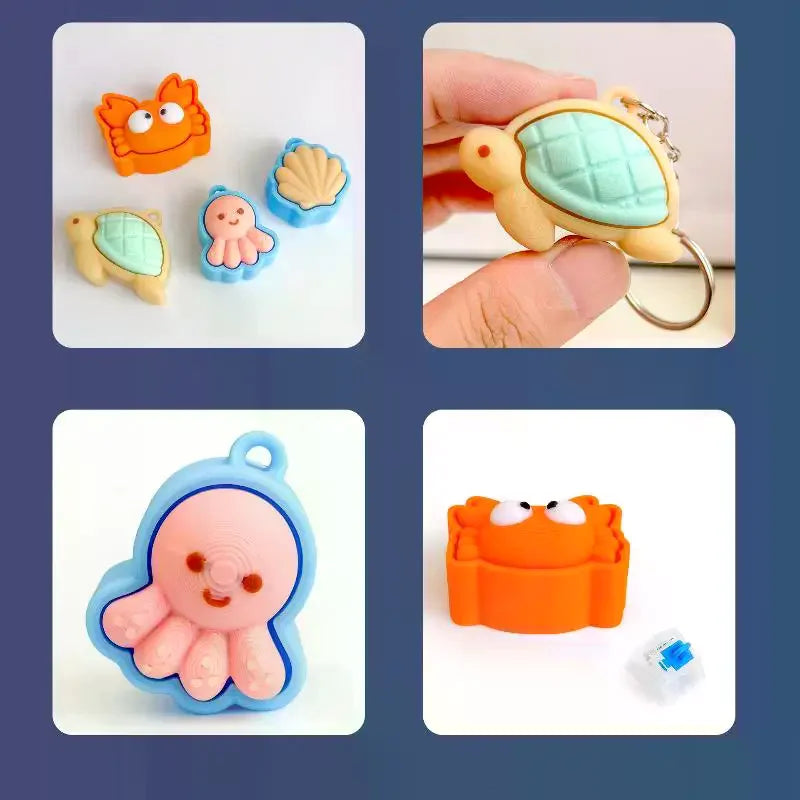 Turtle Clicker Keychain Cute 3D Printed Mini Animal Fidget Pendant Portable for Key Organizer Travel Use