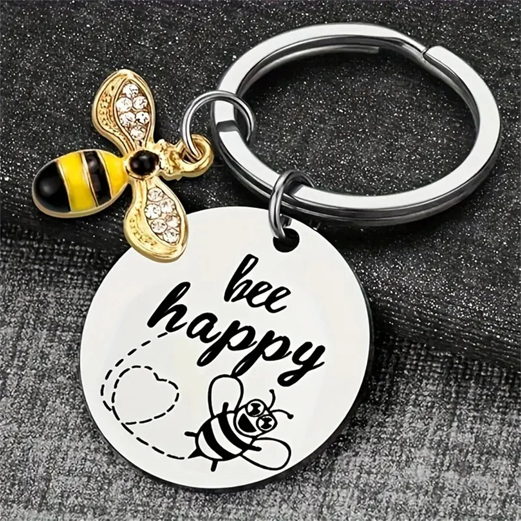 Bee Happy Keychain with Enamel Charm