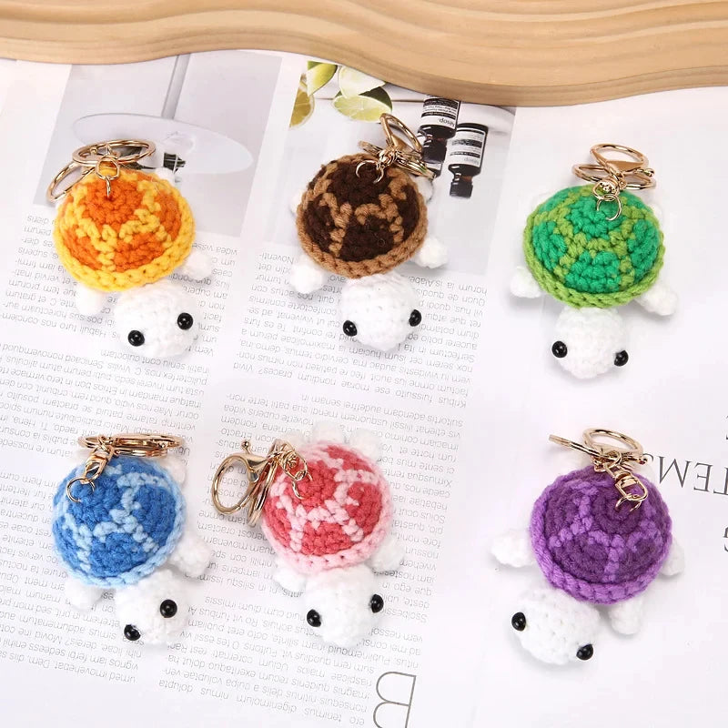 Handmade Crocheted Turtle Keychain with Stainless Steel Clasp