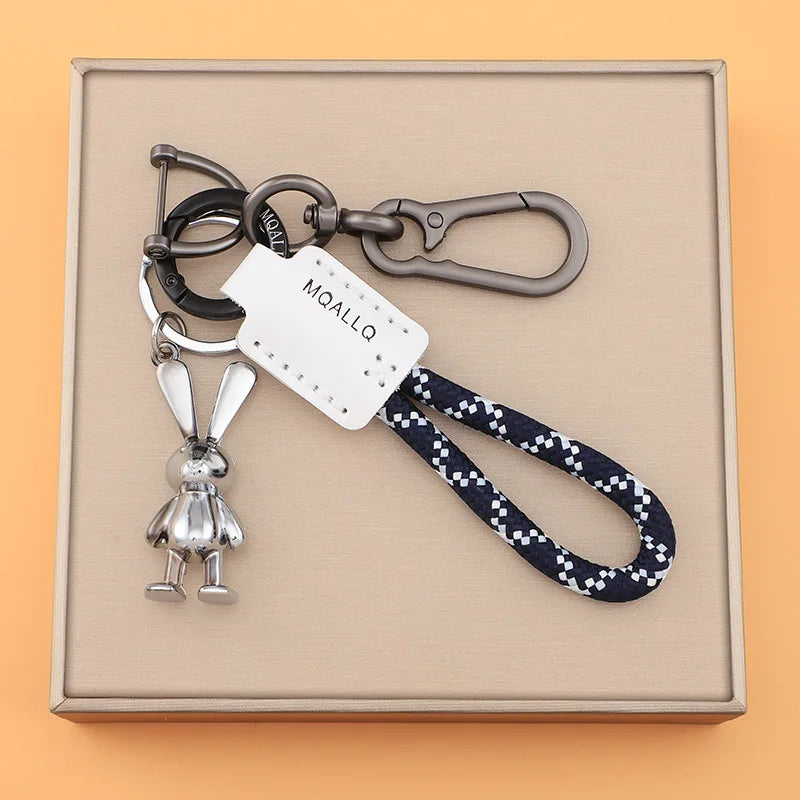 Braided Rope Keychain with Rabbit Charm