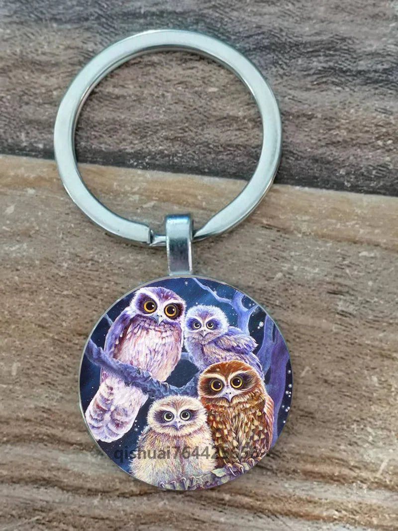 Owl Picture Keychain with Zinc Alloy and Glass