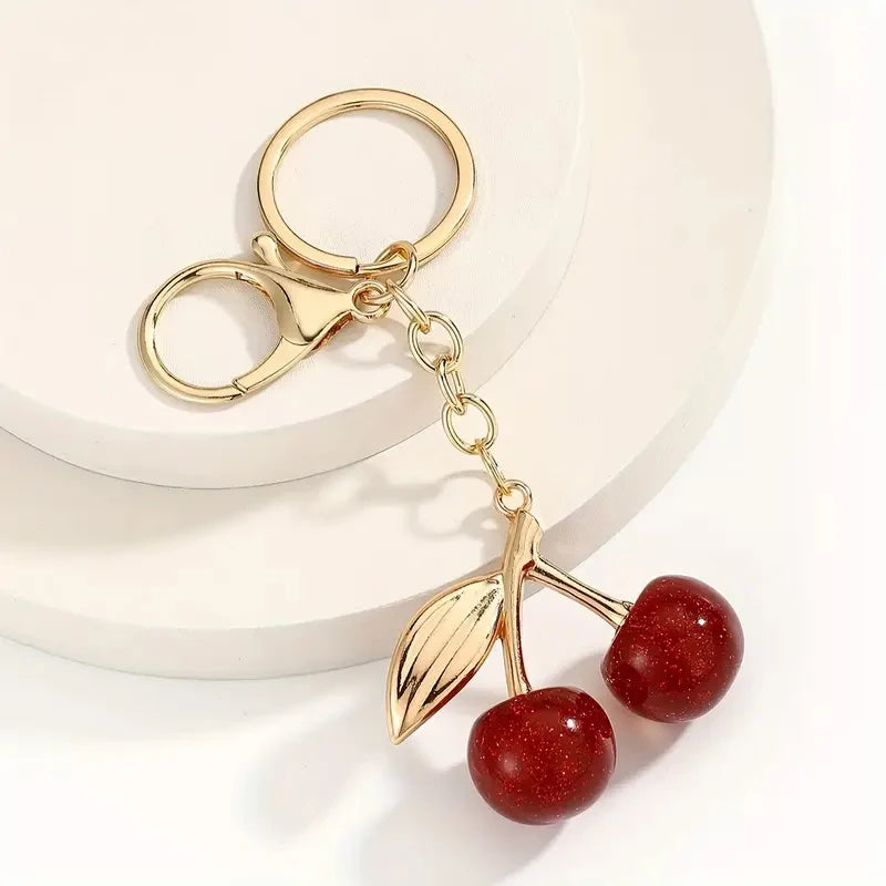 Cherry Keychain and Bag Charm with Gold-Tone Clasp
