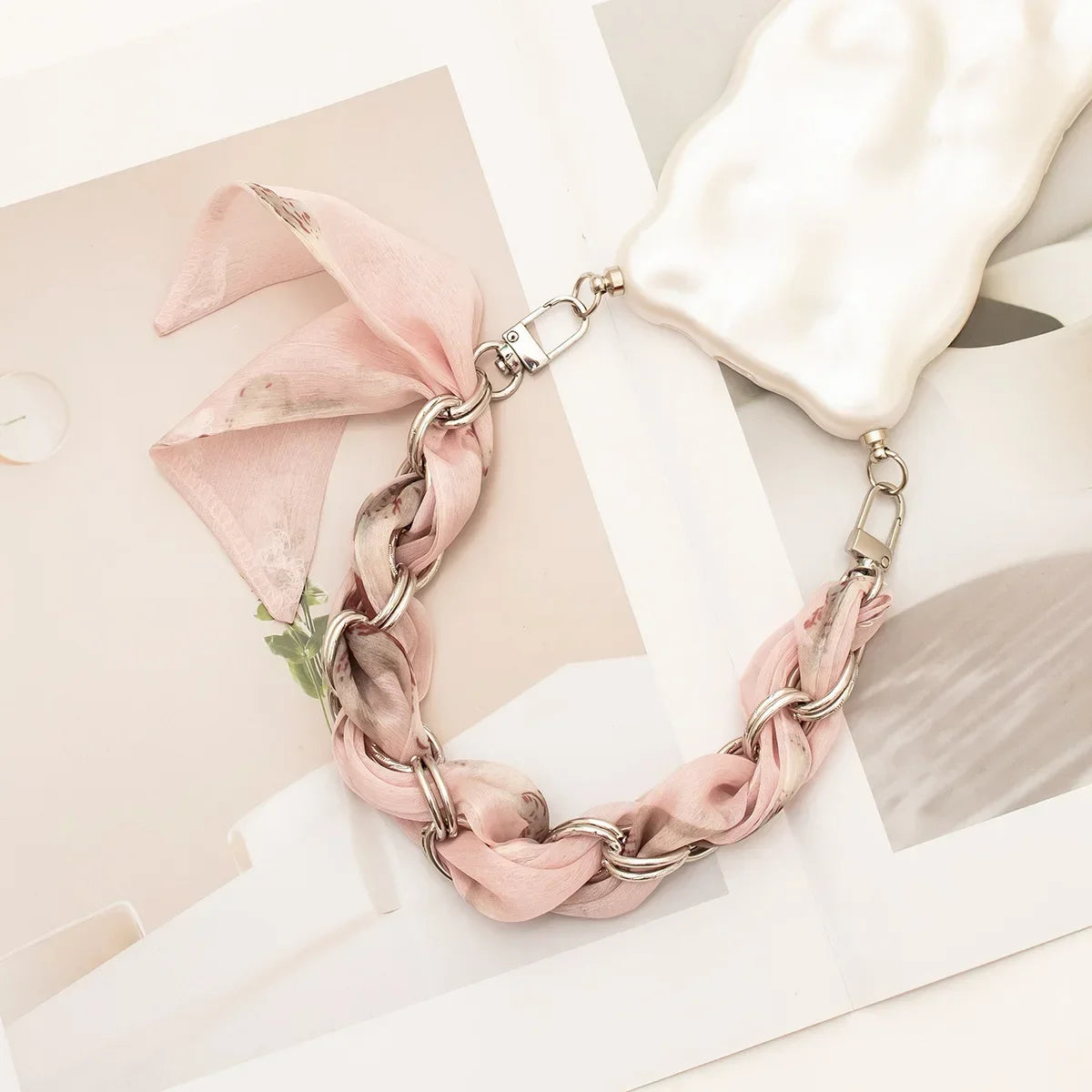 Mobile Phone Chain Key Chain Creative Hand Chain New Woven Silk Scarf Double Buckle Mobile Phone Lanyard Wrist Strap