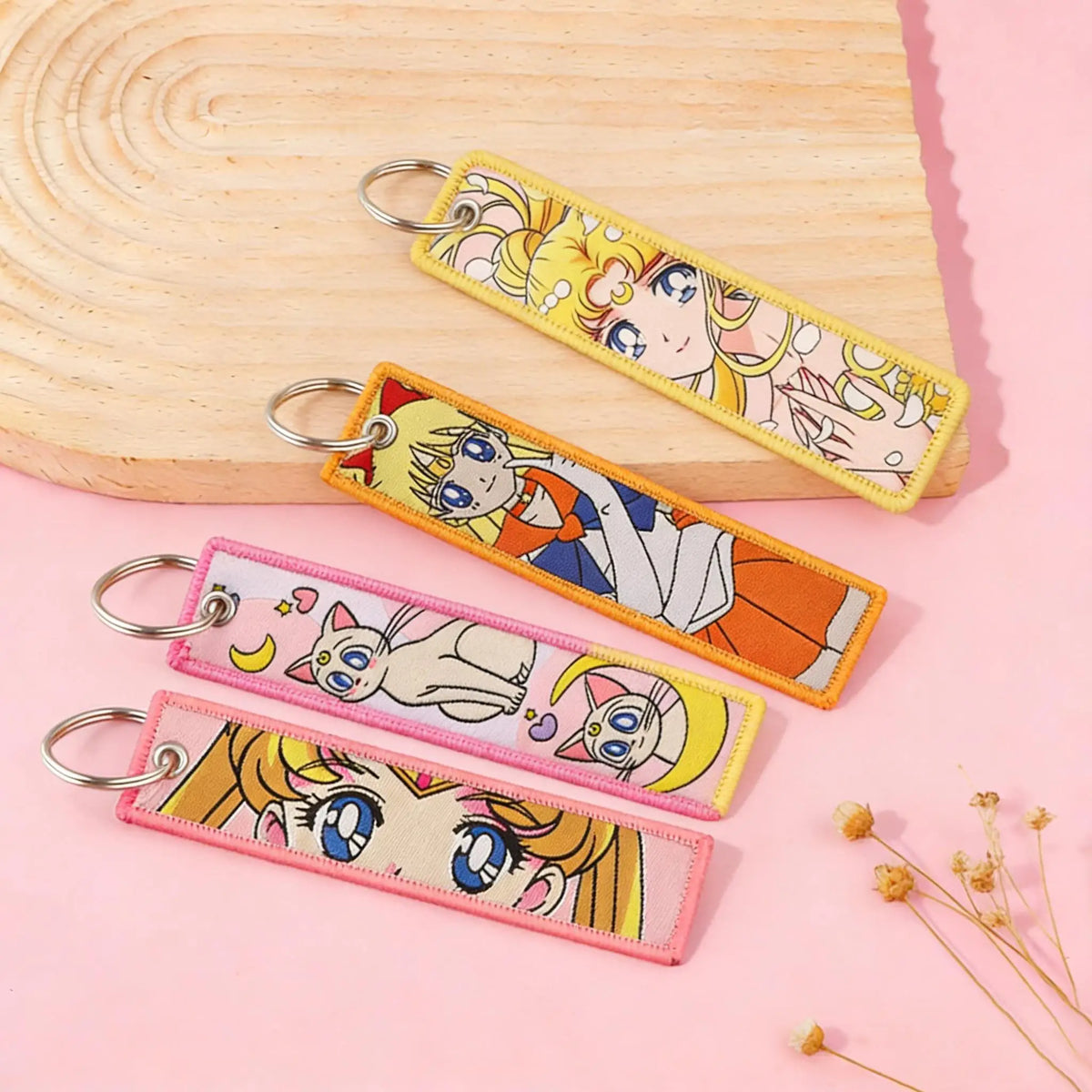 Embroidered Anime Cat Fabric Key Tag