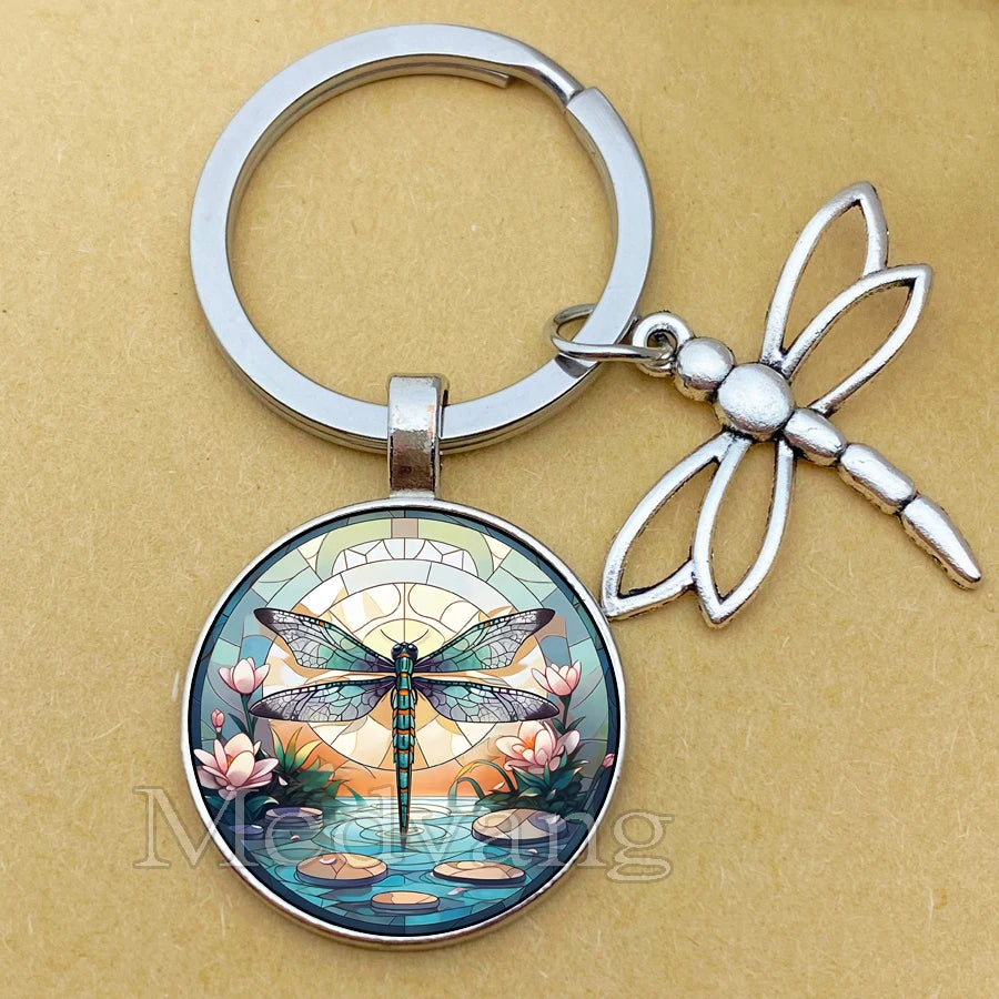 Dragonfly Glass Dome Keychain