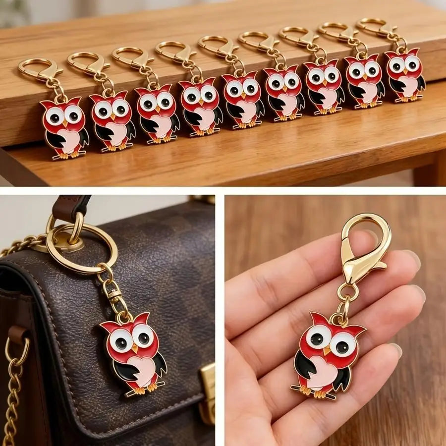 1/5/10/20/50/100pcs Kawaii Owl Keychain Set - Red And Owl, Expressive Eyes, Durable Zinc Alloy, Perfect for Birthdays, Christmas