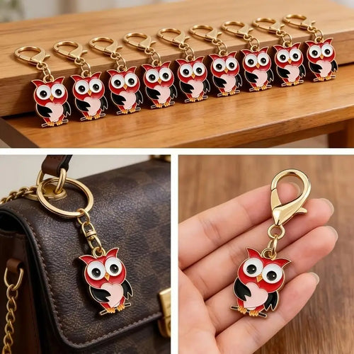 1/5/10/20/50/100pcs Kawaii Owl Keychain Set - Red And Owl, Expressive Eyes, Durable Zinc Alloy, Perfect for Birthdays, Christmas
