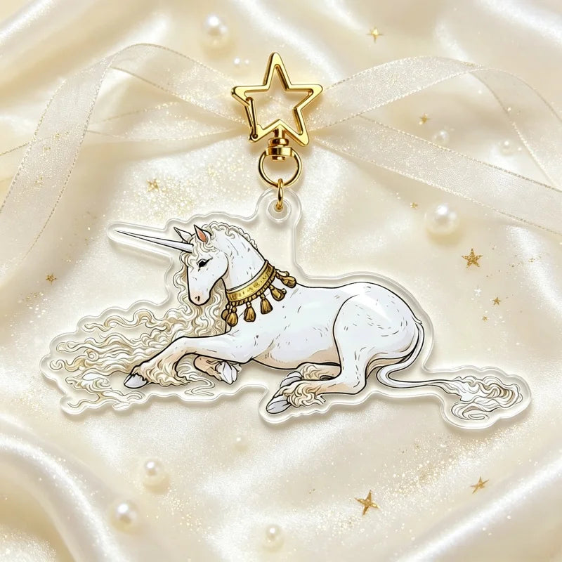 Medieval Unicorn Acrylic Keychain with Star Clasp