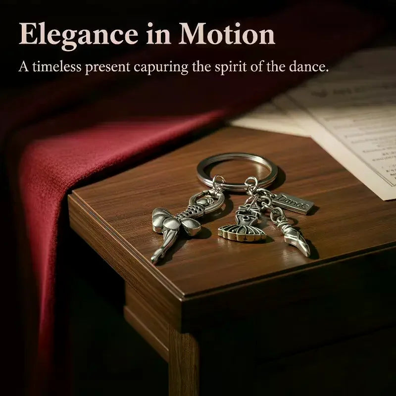 Ballet Dancer Charm Keychain with Engraved Tag