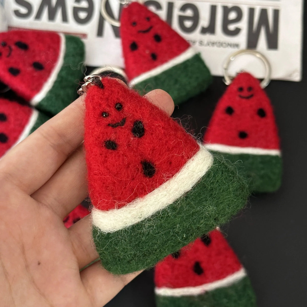 Handmade Wool Felt Watermelon Keychain
